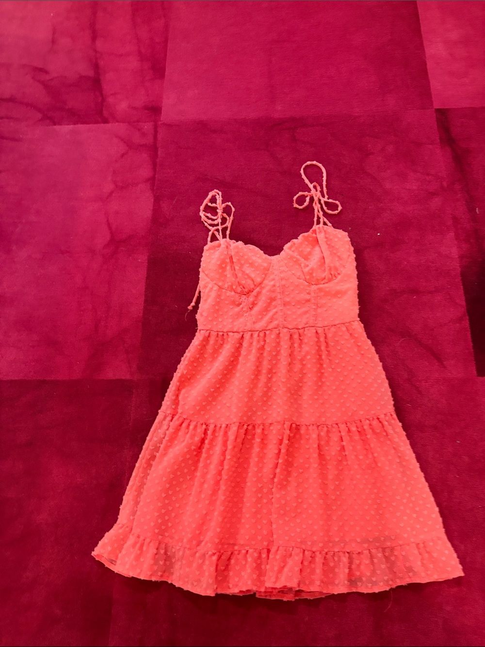 wild fable Coral Tie-Strap Swiss Dot Tiered Mini Dress